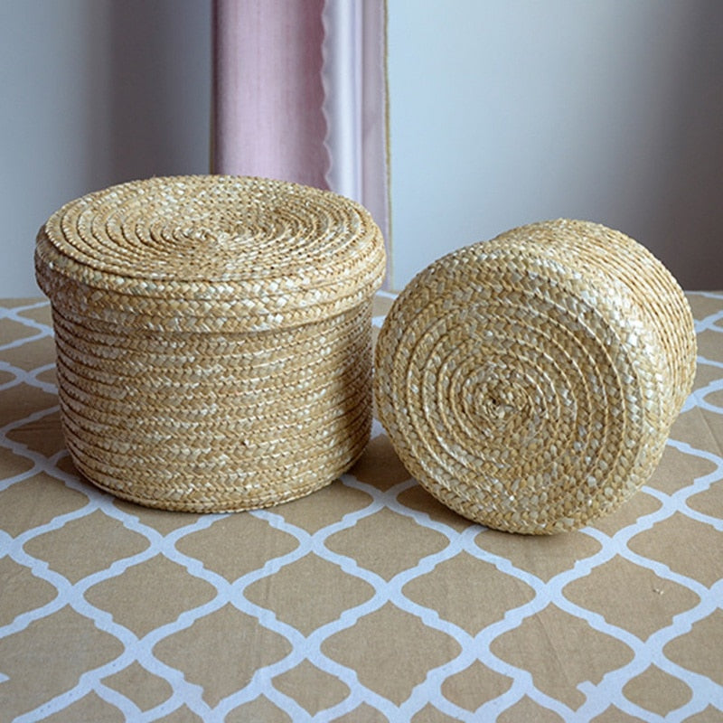 Woven Straw Baskets With Lid