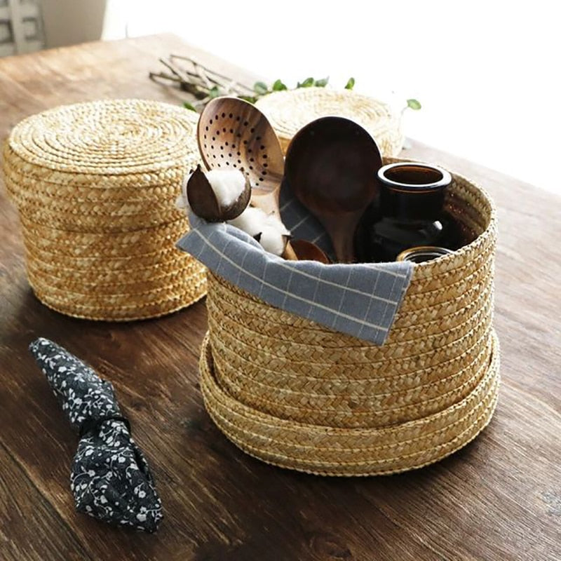 Woven Straw Baskets With Lid
